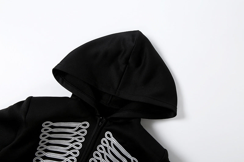 Women's Cropped Hooded Jacket with Decorative Braid Trim