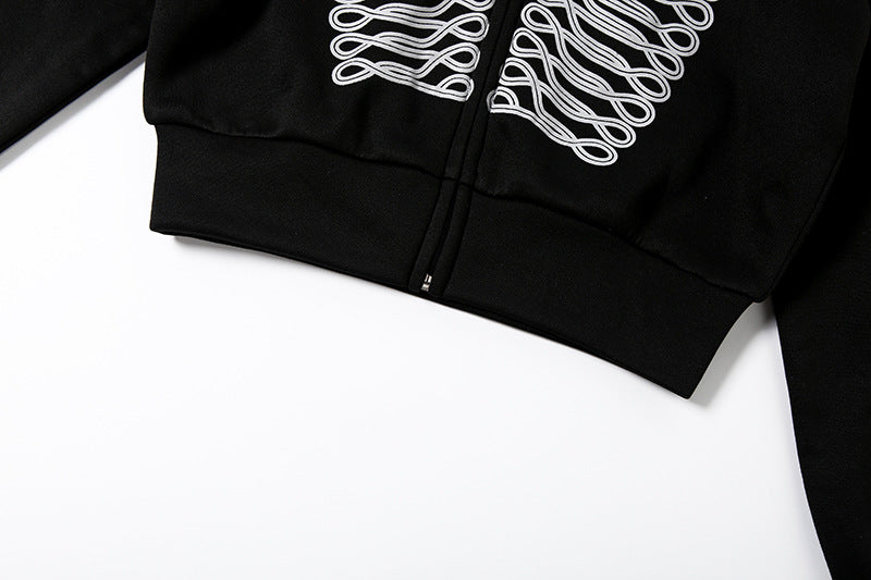 Women's Cropped Hooded Jacket with Decorative Braid Trim