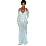 Elegant Sheer Lace Maxi Dress with Halter Neck and Long Sleeves