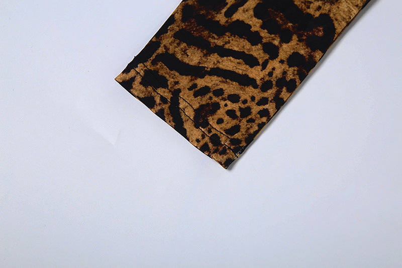 Leopard Print Off-Shoulder Maxi Dress with Long Sleeves