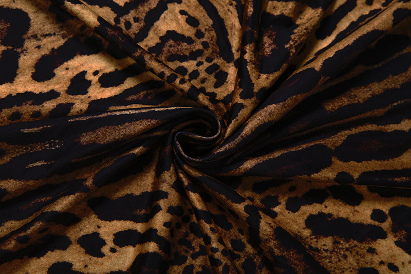 Leopard Print Off-Shoulder Maxi Dress with Long Sleeves