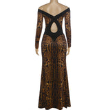 Leopard Print Off-Shoulder Maxi Dress with Long Sleeves