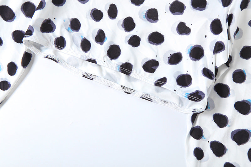 Polka Dot Two-Piece Set with Long Sleeve Crop Top and Capri Leggings