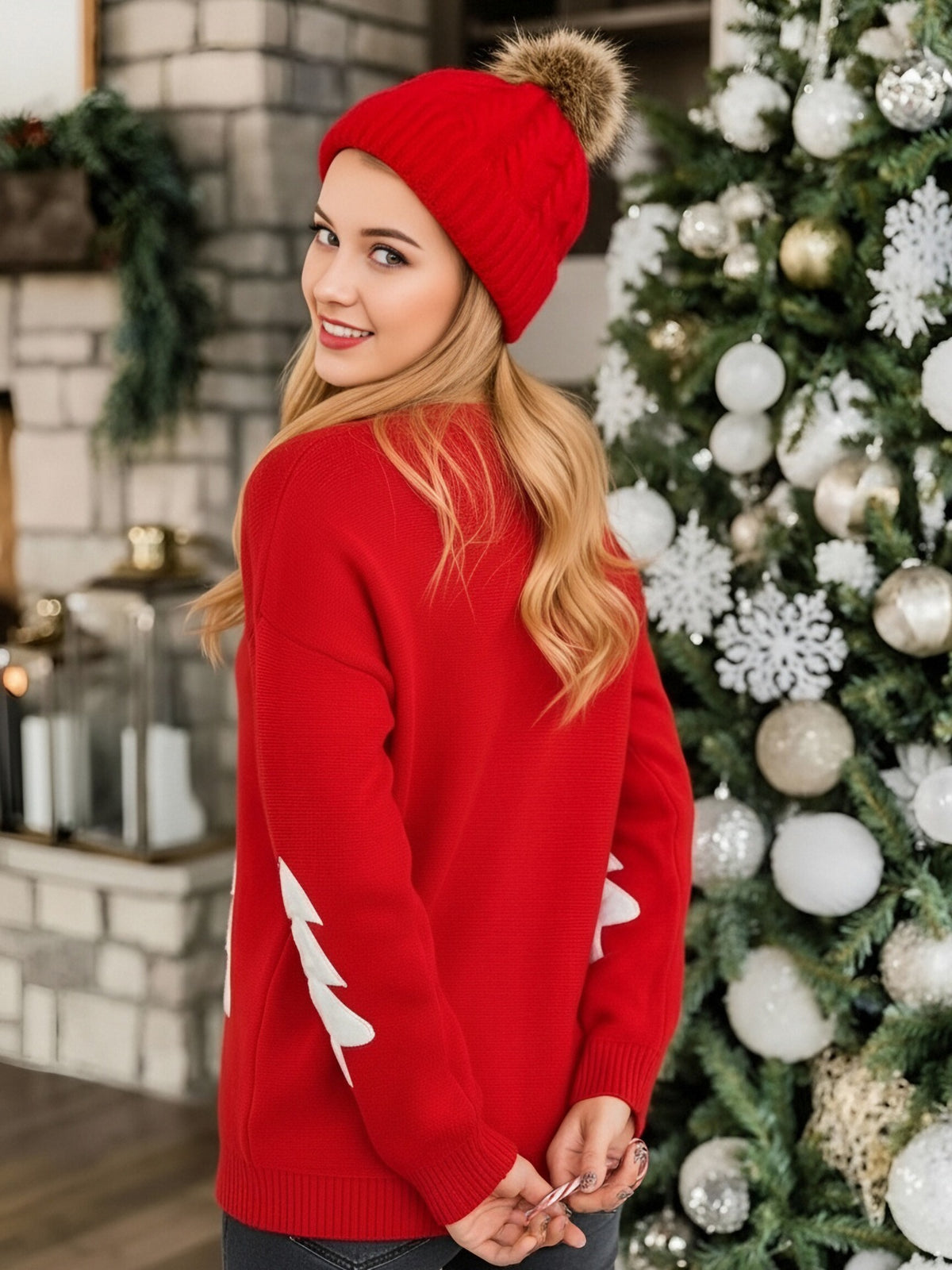 Women's Christmas Tree Sweater with Long Sleeves