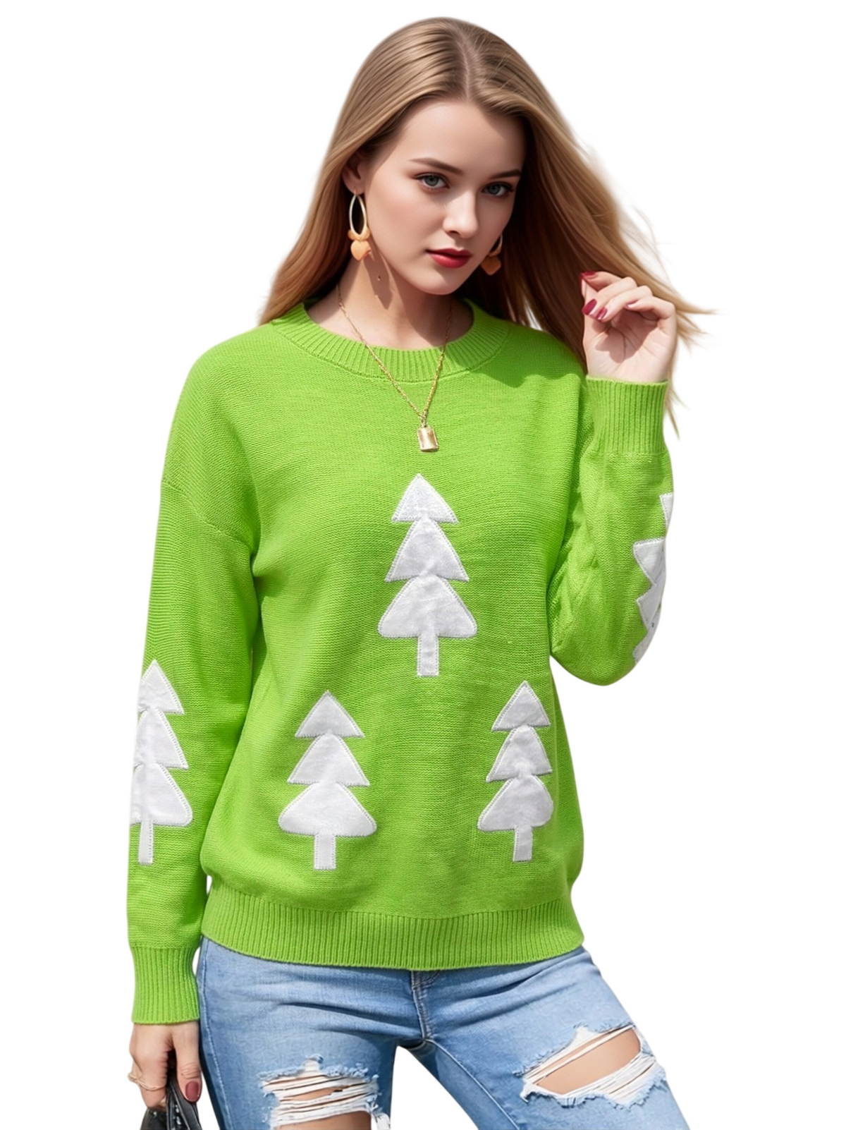 Women's Christmas Tree Sweater with Long Sleeves
