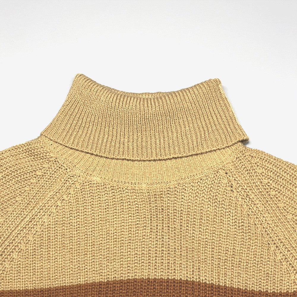 Women's Color Block Turtleneck Sweater with Long Sleeves