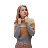 Women's Color Block Turtleneck Sweater with Long Sleeves