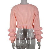 Women's Off-Shoulder Knit Sweater with Ruffle Sleeves