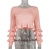 Women's Off-Shoulder Knit Sweater with Ruffle Sleeves