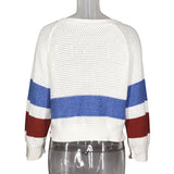 Women's Color Block Knit Sweater with Long Sleeves and Crew Neck
