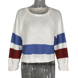 Women's Color Block Knit Sweater with Long Sleeves and Crew Neck