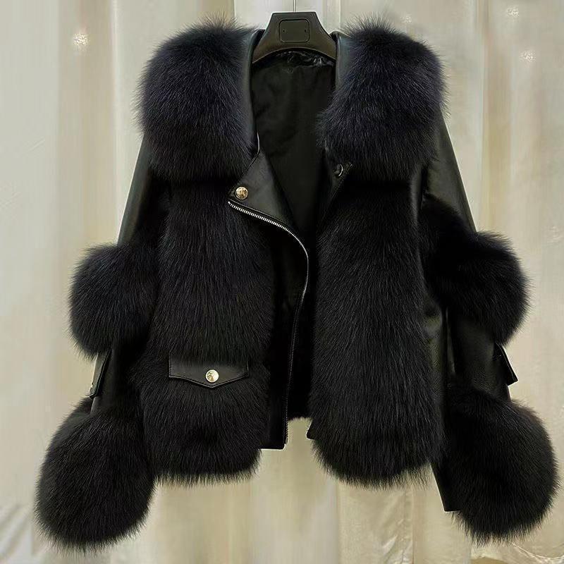 Women's c Jacket with Plush Collar and Statement Sleeves