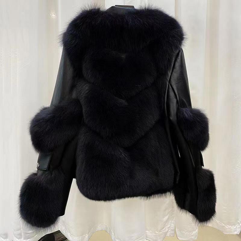 Women's c Jacket with Plush Collar and Statement Sleeves