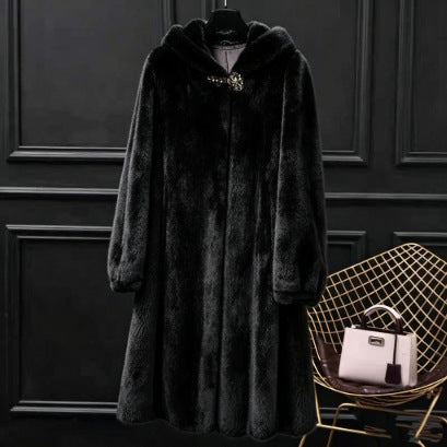 Women's Long   Coat with Hood and Elegant