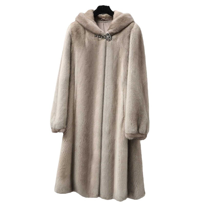Women's Long   Coat with Hood and Elegant