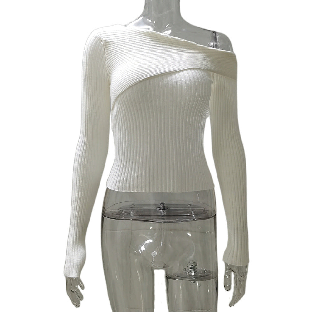 Women's Off-Shoulder Ribbed Knit Top with Long Sleeves