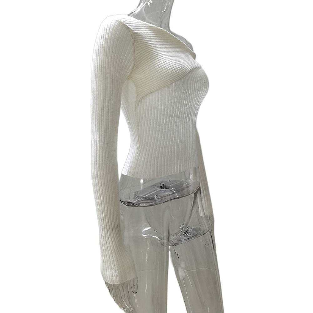Women's Off-Shoulder Ribbed Knit Top with Long Sleeves