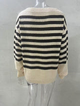 Women's Striped Knit Sweater with Long Sleeves