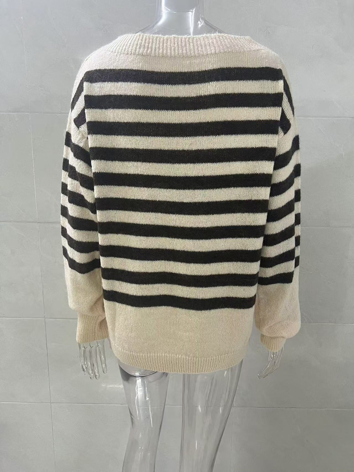 Women's Striped Knit Sweater with Long Sleeves
