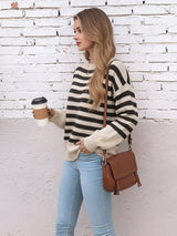 Women's Striped Knit Sweater with Long Sleeves