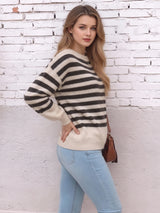 Women's Striped Knit Sweater with Long Sleeves