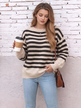 Women's Striped Knit Sweater with Long Sleeves