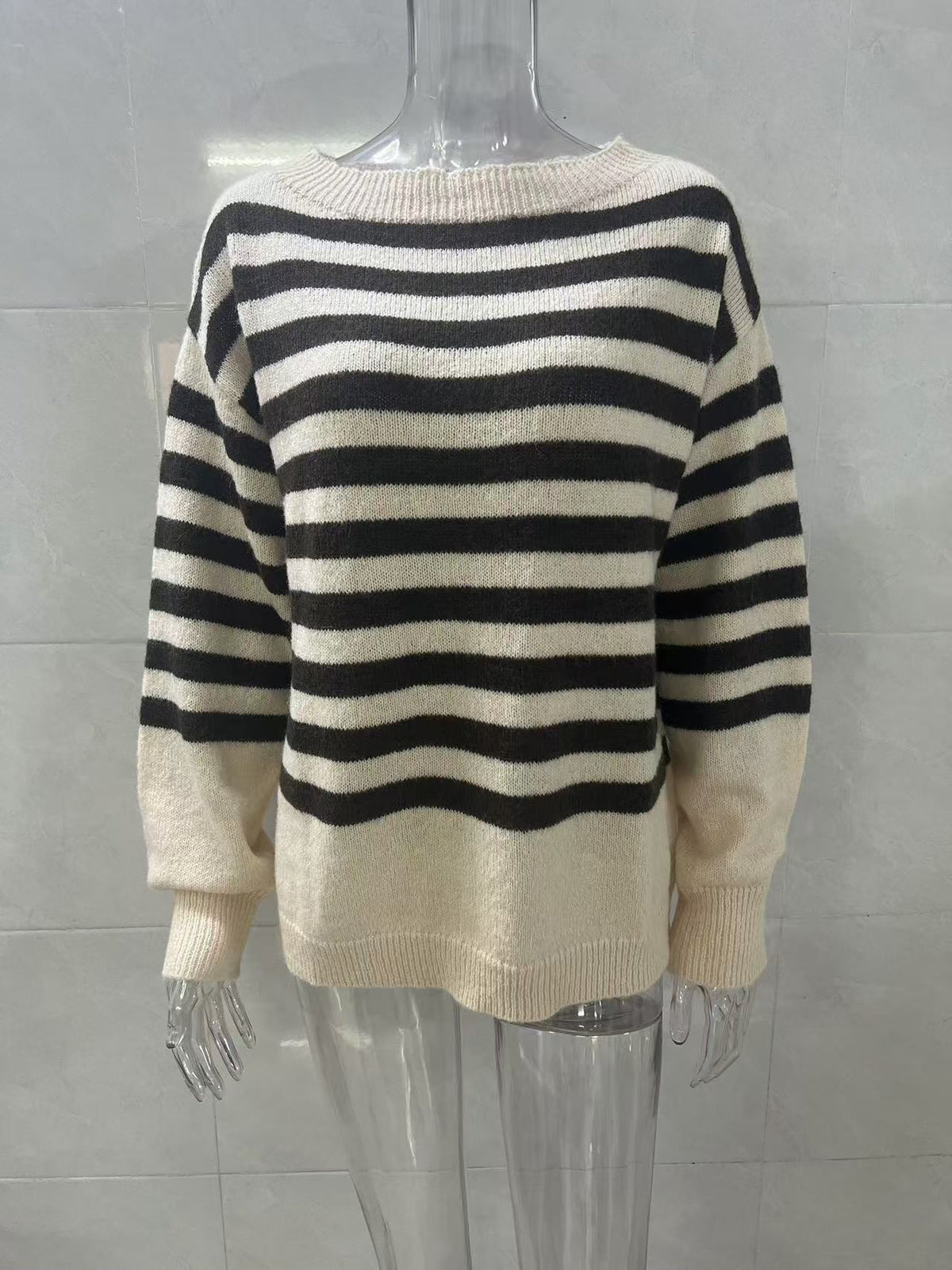 Women's Striped Knit Sweater with Long Sleeves