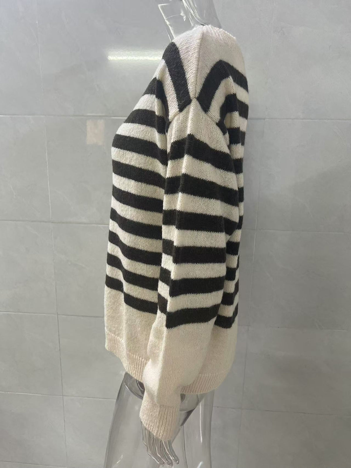 Women's Striped Knit Sweater with Long Sleeves