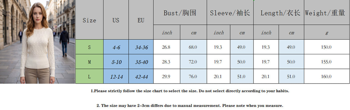 Women's Cable Knit Sweater with Long Sleeves