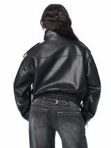 Women's Oversized Leather Jacket with Graphic Detail