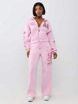 Women's Graphic Zip-Up Hoodie and Wide-Leg Pants Set
