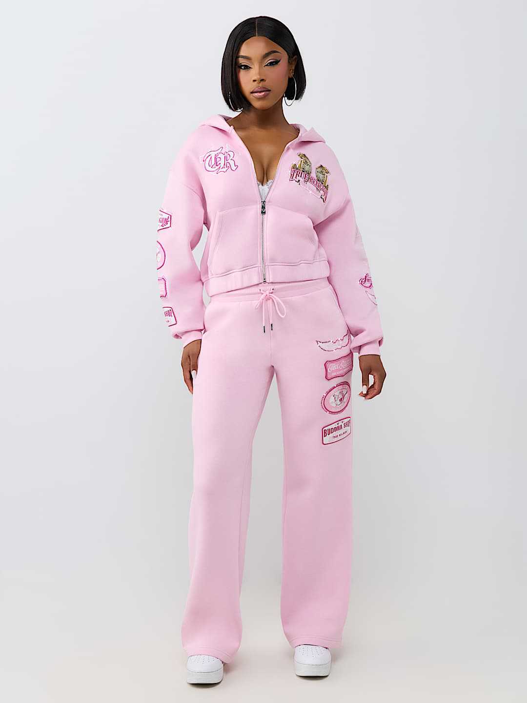 Women's Graphic Zip-Up Hoodie and Wide-Leg Pants Set