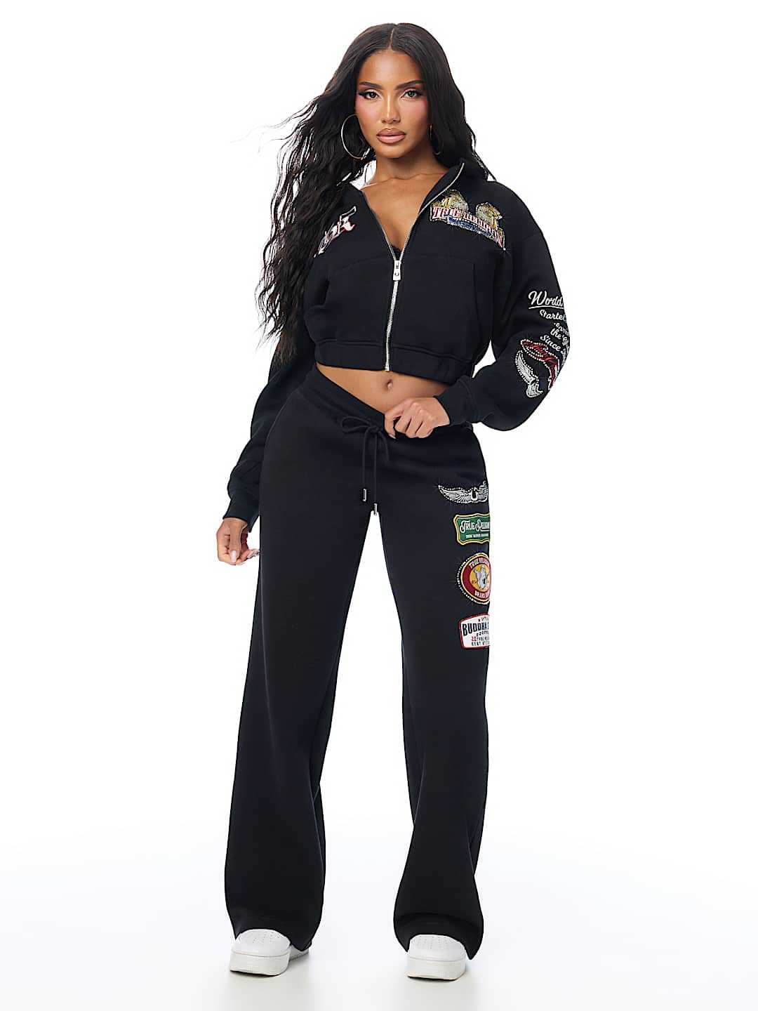 Women's Graphic Zip-Up Hoodie and Wide-Leg Pants Set