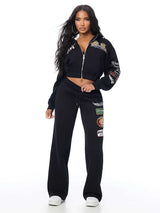 Women's Graphic Zip-Up Hoodie and Wide-Leg Pants Set
