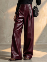 Women's High-Waisted Faux Leather Wide-Leg Pants
