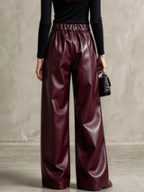 Women's High-Waisted Faux Leather Wide-Leg Pants