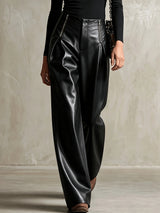 Women's High-Waisted Faux Leather Wide-Leg Pants
