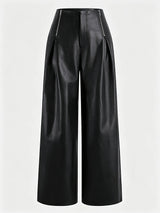 Women's High-Waisted Faux Leather Wide-Leg Pants