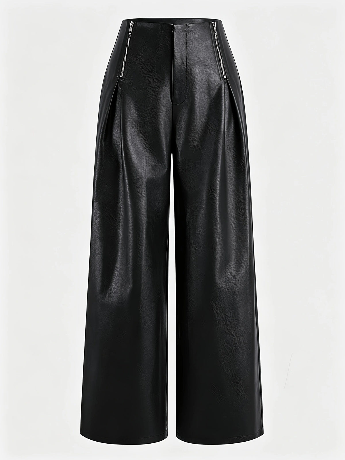 Women's High-Waisted Faux Leather Wide-Leg Pants
