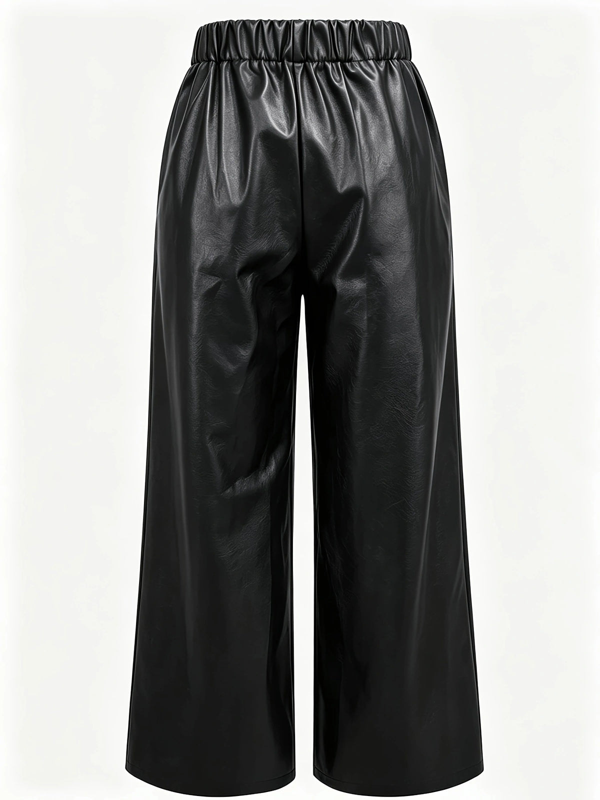 Women's High-Waisted Faux Leather Wide-Leg Pants