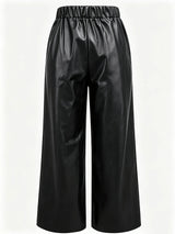 Women's High-Waisted Faux Leather Wide-Leg Pants