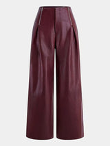 Women's High-Waisted Faux Leather Wide-Leg Pants