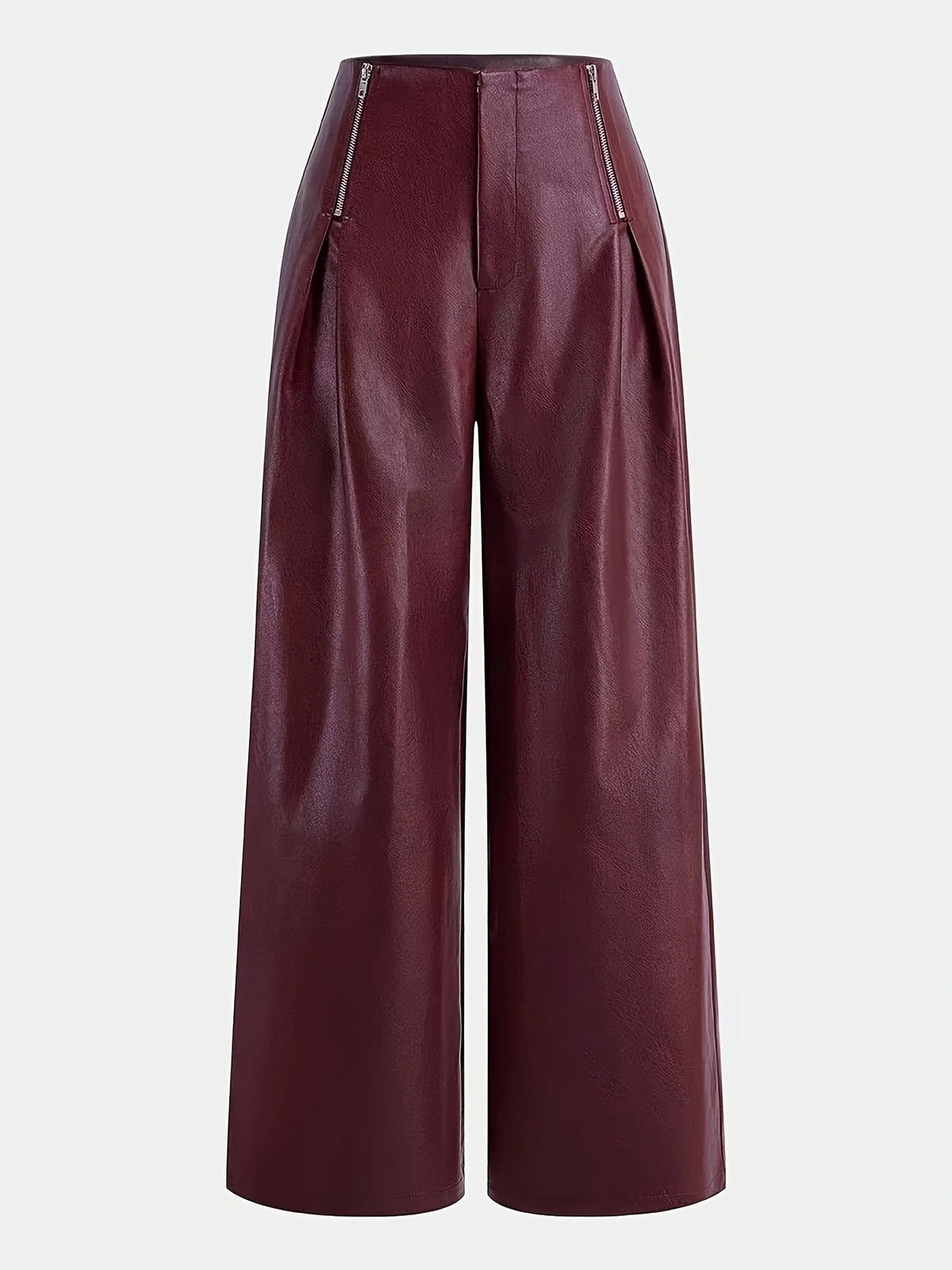 Women's High-Waisted Faux Leather Wide-Leg Pants