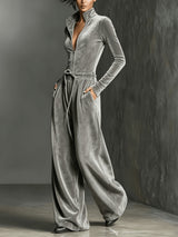 Women's  Zip-Up Jumpsuit with Wide-Leg Pants