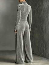 Women's  Zip-Up Jumpsuit with Wide-Leg Pants