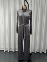 Women's  Zip-Up Jumpsuit with Wide-Leg Pants