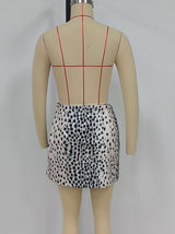 Women's Leopard Print Faux Fur Jacket and Skirt Set