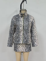 Women's Leopard Print Faux Fur Jacket and Skirt Set
