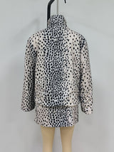 Women's Leopard Print Faux Fur Jacket and Skirt Set
