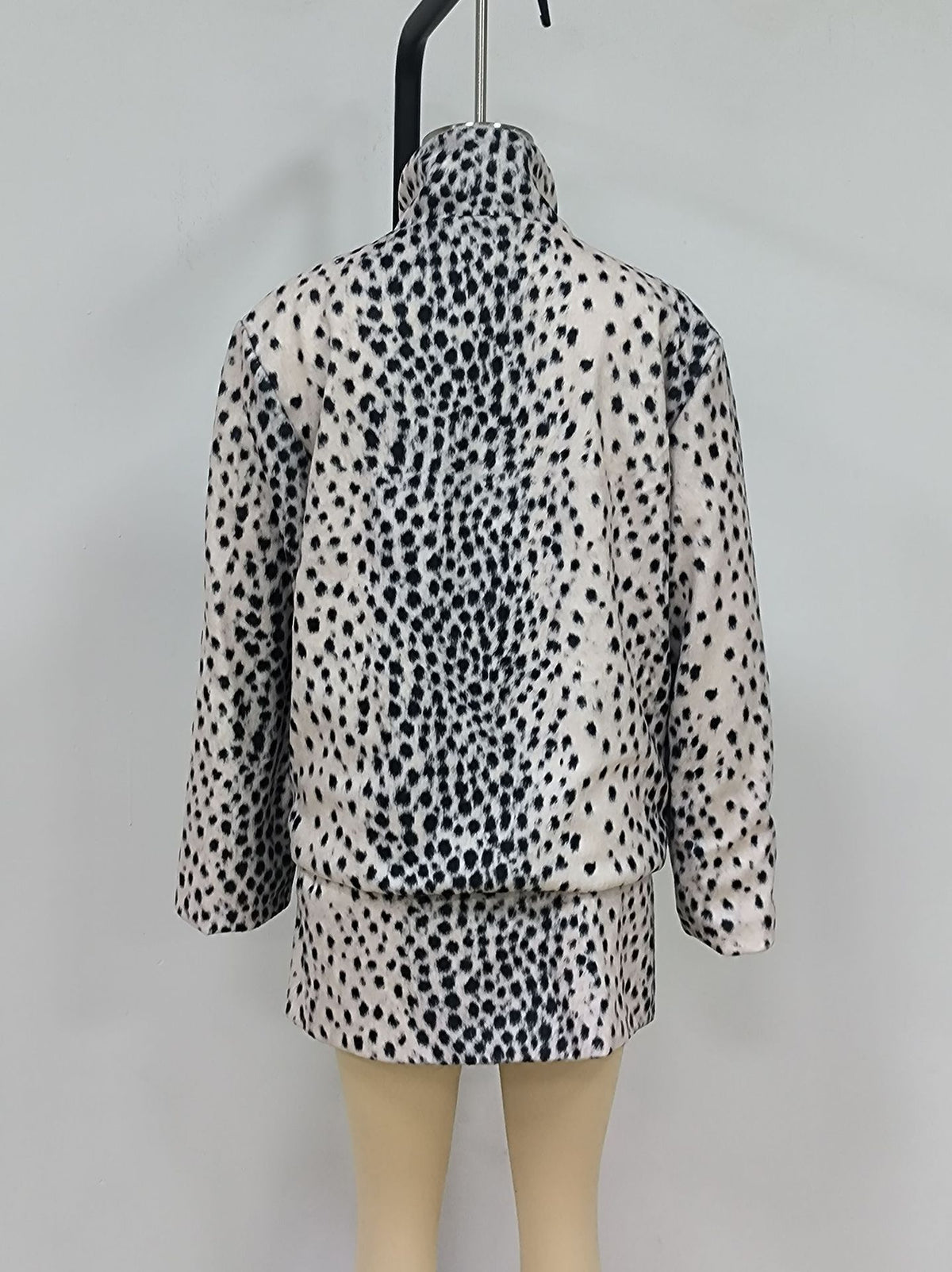 Women's Leopard Print Faux Fur Jacket and Skirt Set